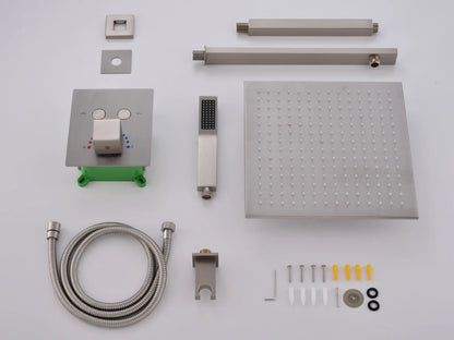 Thermostatische inbouw regendoucheset - Saga Geborsteld RVS