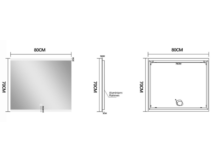 LED Badkamerspiegel Riga - Spiegelverwarming - 80x70cm