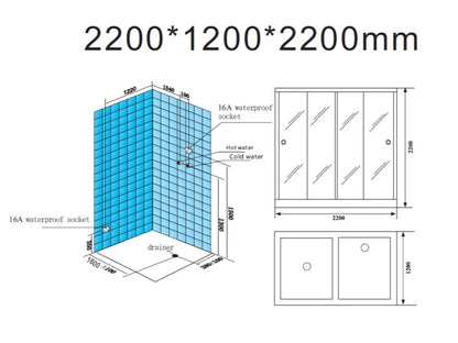 Sauna met stoomcabine - Rechts model - Pico Glans Zwart - 120x220x220cm