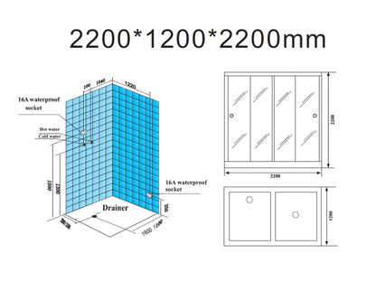 Sauna met stoomcabine - Links model - Pico Glans Zwart - 120x220x220cm