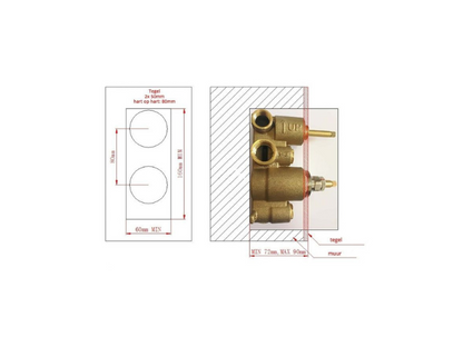 Inbouw Regendoucheset Cube - 30x30cm Geborsteld Messing - Mat Goud