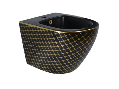 Hangend rimless toilet - Alaska Mat zwart, Goud - 49x37x37cm