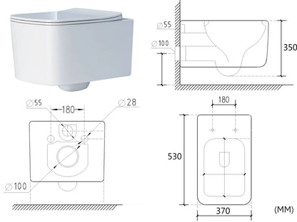 Hangend rimless toilet - Portland - Glans wit - 53x38x32cm