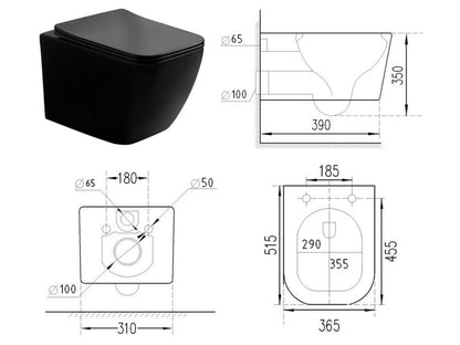 Hangend rimless toilet - Florida Glans Zwart - 52x36x38cm