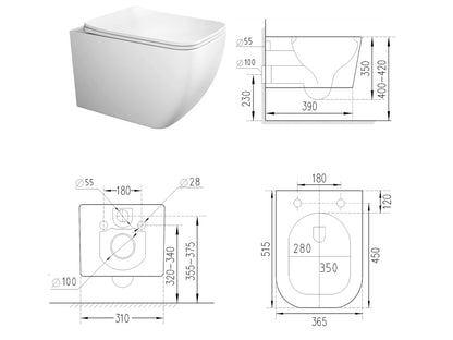 Hangend rimless toilet - Florida Mat wit - 52x36x38cm