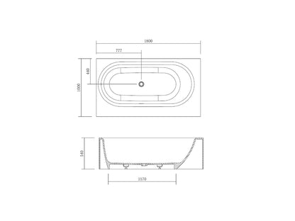 Vrijstaand bad - Solid surface - Felix Mat wit - 180x100x54cm