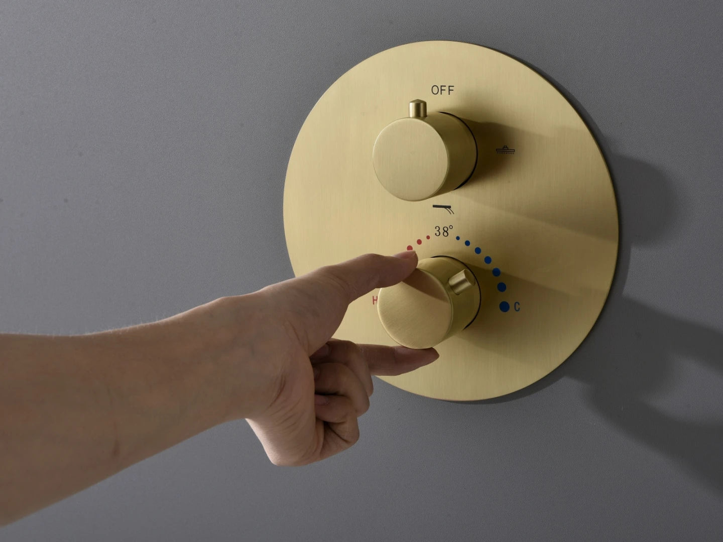 Thermostatische inbouw regendoucheset - Yuma Geborsteld goud