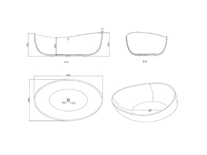 Vrijstaand bad - Solid surface - Ethan Mat zwart - 180x109x62cm