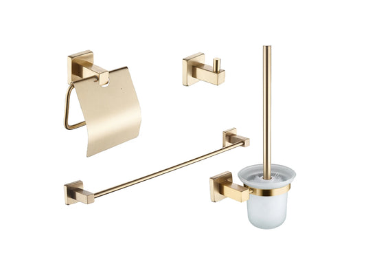 4-delig toiletaccessoires set Geborsteld goud