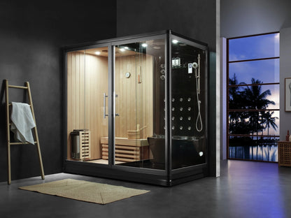 Sauna met stoomcabine - Rechts model - Pico Glans Zwart - 120x220x220cm