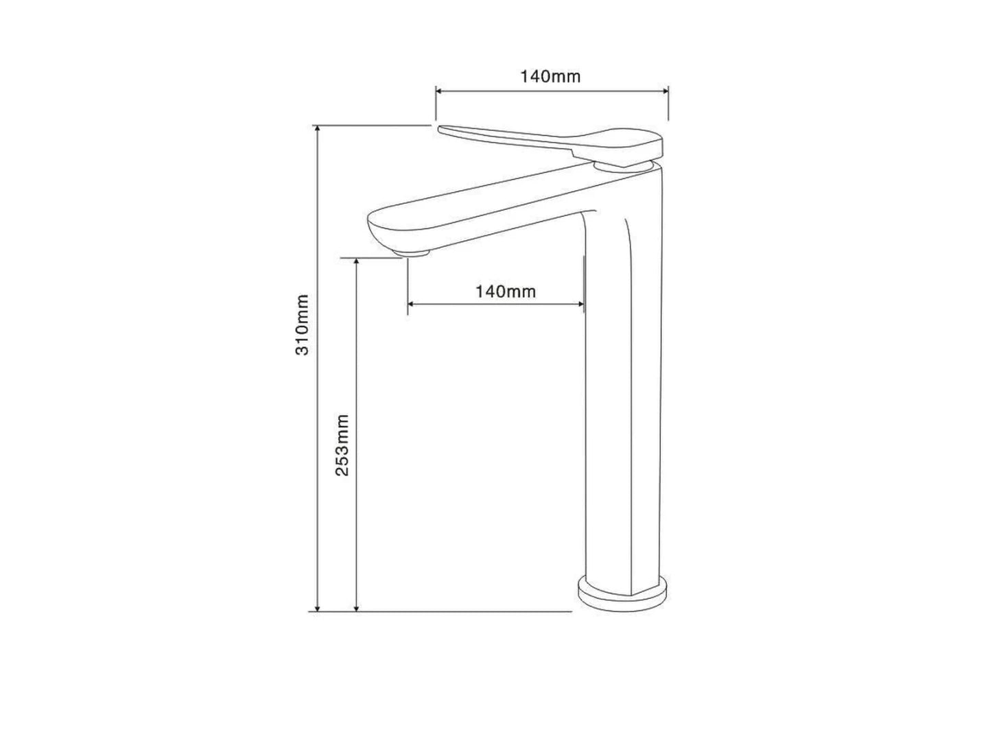 Hoge wastafelkraan - Baka Mat zwart - 31cm