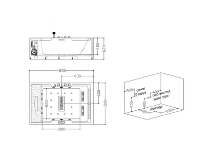 Inbouw massagebad - Olan Glans wit - 185x85x62cm