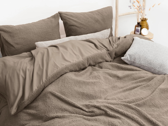 COMFY® Teddy Katoen Dekbedovertrek Diep Taupe - 200 x 200/220