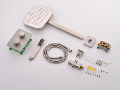 Thermostatische inbouw regendoucheset - Degu Geborsteld RVS