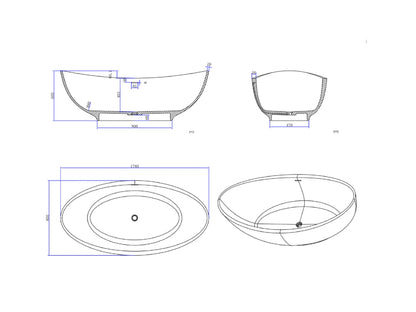 Vrijstaand bad - Solid surface - Dace Mat wit, Mat zwart - 178x90x60cm