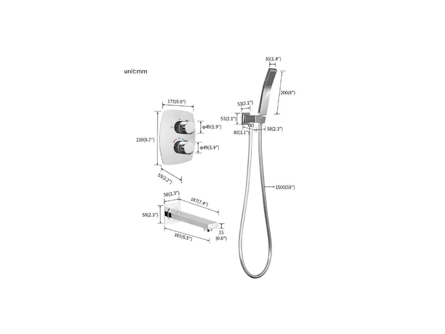 Thermostatische inbouw badkraan - Udu Chroom - 19cm