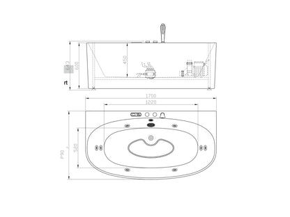 Opbouw massagebad - Ballo Mat zwart - 170x88x62cm