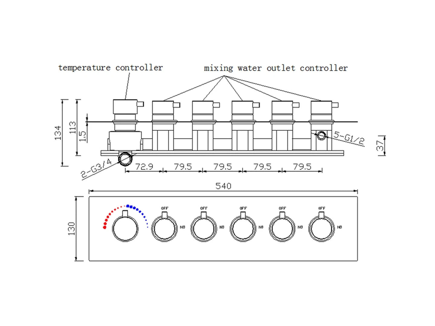 5 in 1 thermostatisch inbouw regendoucheset - Lion