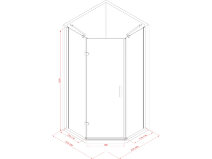 Luxora® Douchecabine Vijfhoek 90 cm met 1 Deur - Geschikt voor Tegelvloer of Douchebak