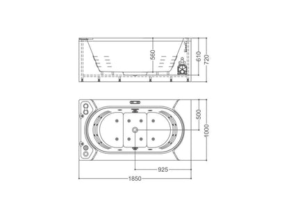 2 persoons vrijstaand massagebad - Pizzo Glans wit - 185x100x72cm