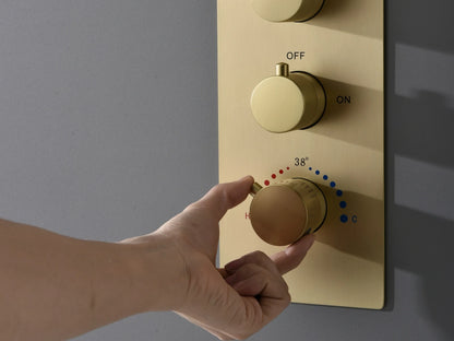 Thermostatische inbouw regendoucheset - Hake Geborsteld goud