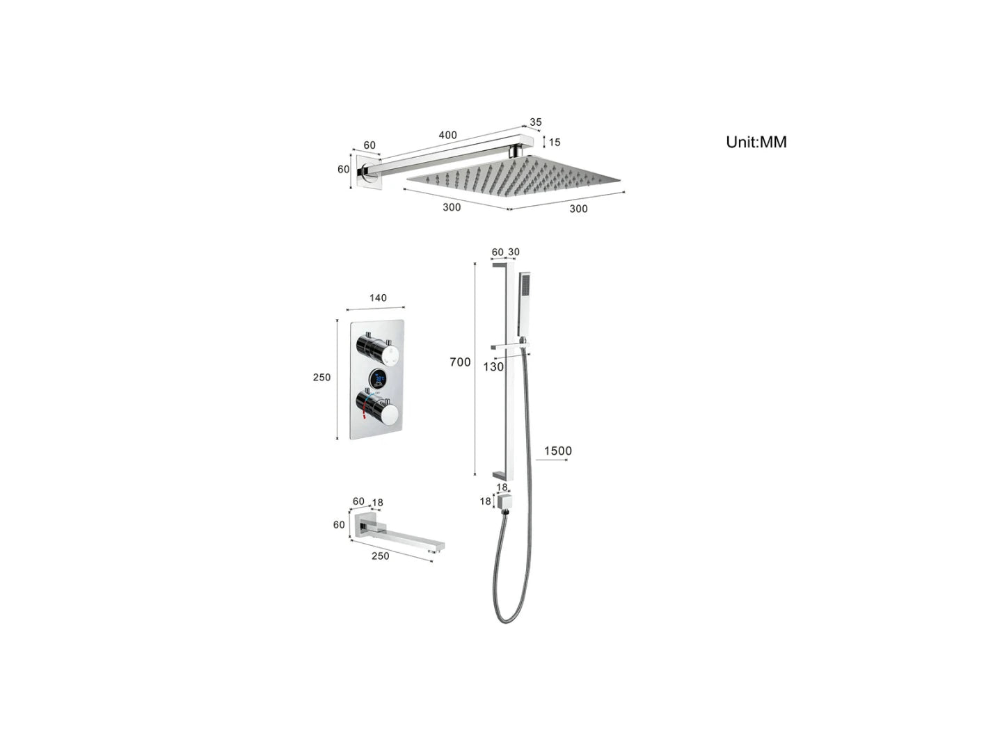 Inbouw regendoucheset - Digitaal display - Vincent Chroom