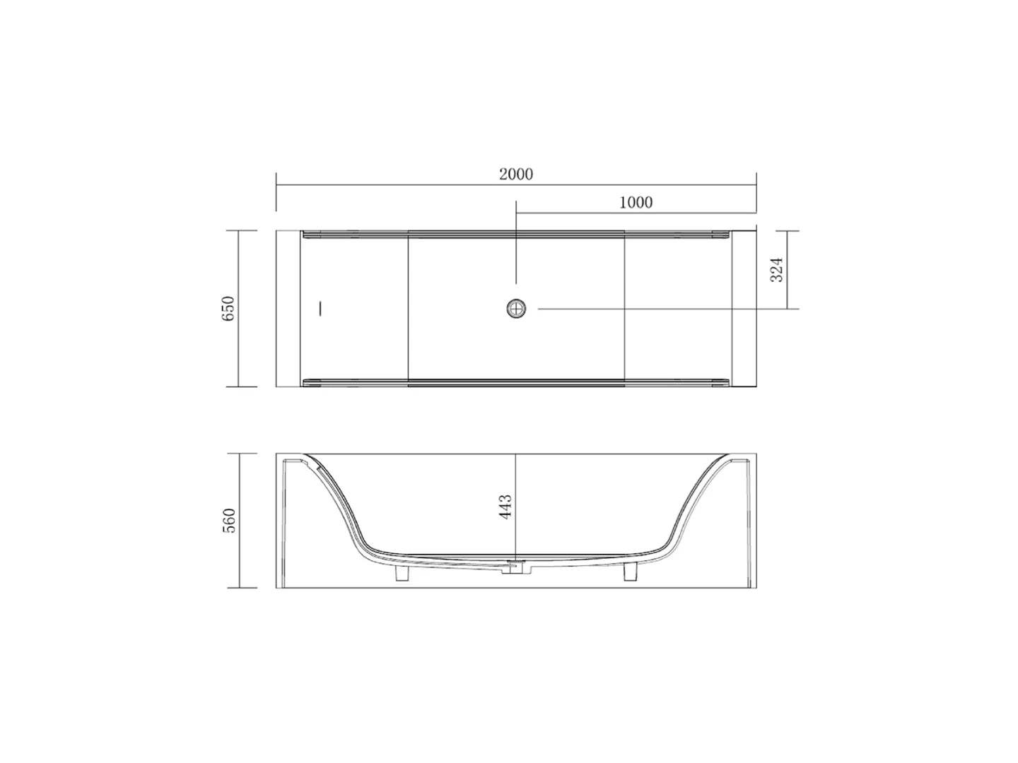 Vrijstaand bad - Solid surface - Donker glas - Dale Mat wit - 200x65x56cm