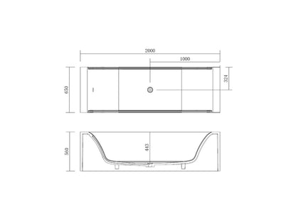 Vrijstaand bad - Solid surface - Donker glas - Dale Mat wit - 200x65x56cm