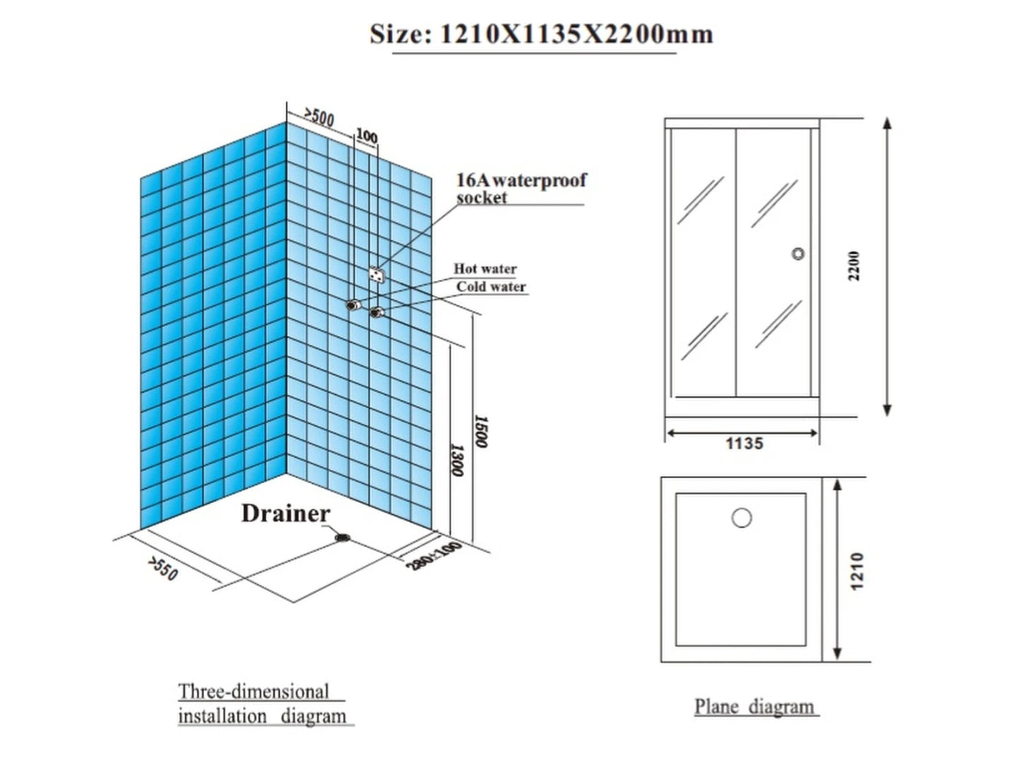 2 persoons stoomcabine - Lonzo Glans Zwart - 121x113,5x220cm