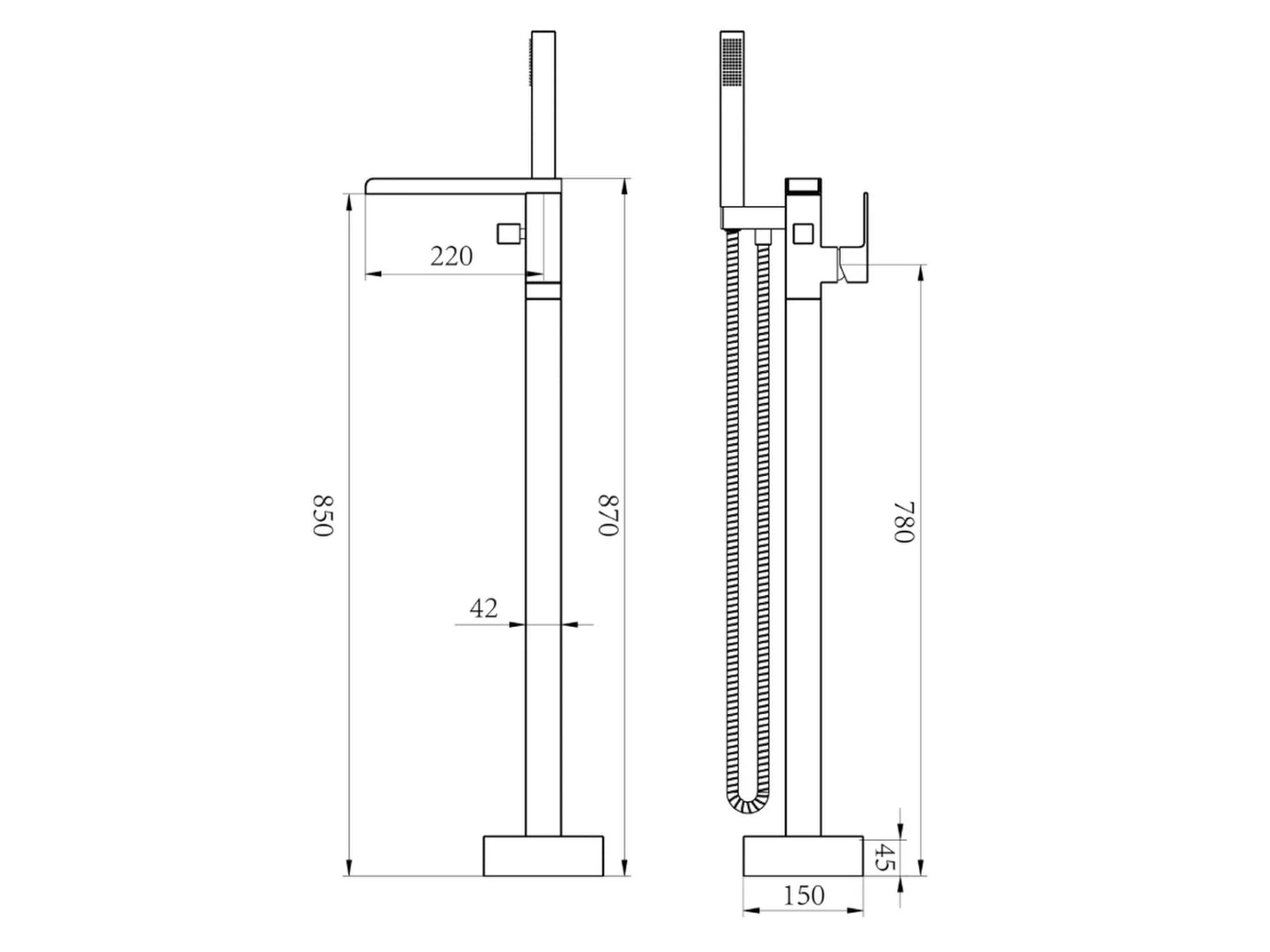 Vrijstaande waterval badkraan - Barcelona Mat zwart - 87cm