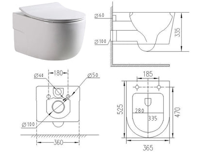 Hangend rimless toilet - Texas Glans wit - 53x37x36cm