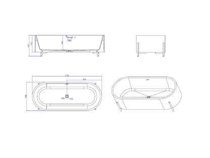 Vrijstaand bad - Solid surface - Nevil Mat wit - 170x70x51cm