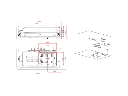 Vrijstaand massagebad - Kita Glans wit - 210x100x62cm