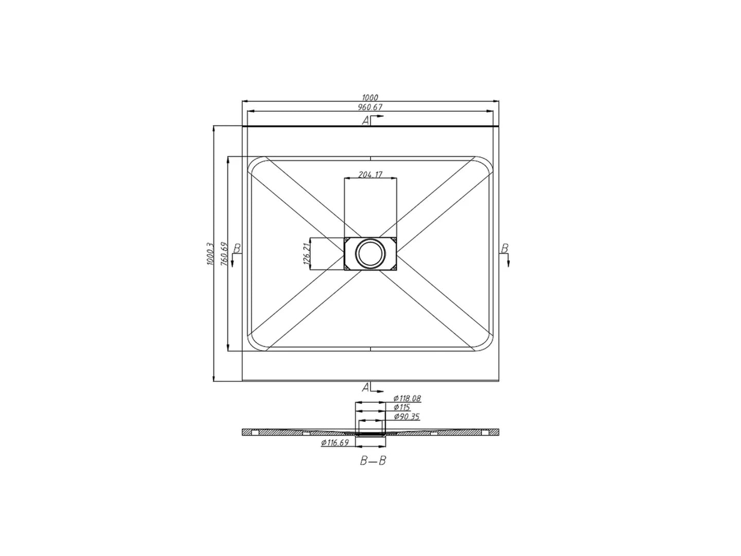 Douchebak - SMC leisteen - Toronto Mat zwart - 100x100x2,6cm