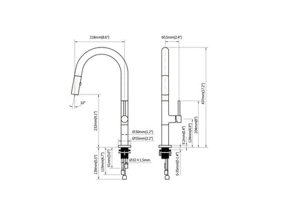 Keukenkraan met touch control - Uittrekbare uitloop - Carex Mat zwart, Brons - 44cm