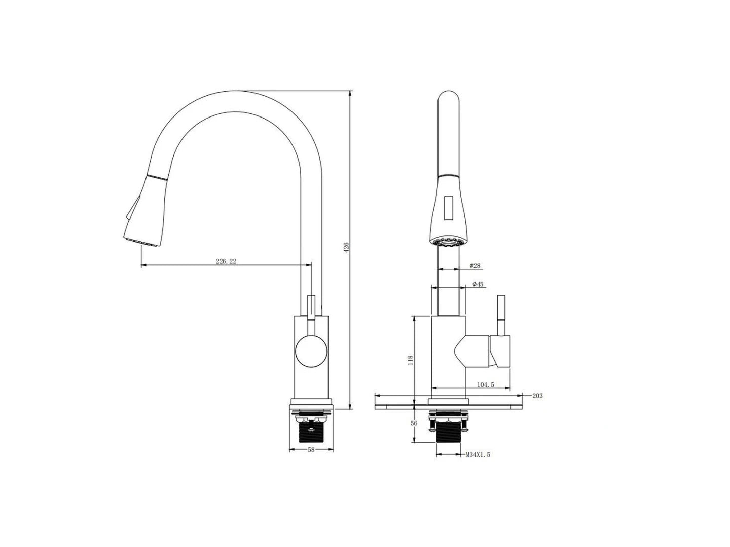 Keukenkraan met touch control - Uittrekbare uitloop - Briza Mat zwart - 43cm