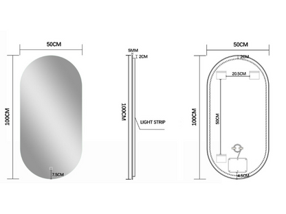 LED Badkamerspiegel Parma - Spiegelverwarming - Mat Zwart - 100x50cm