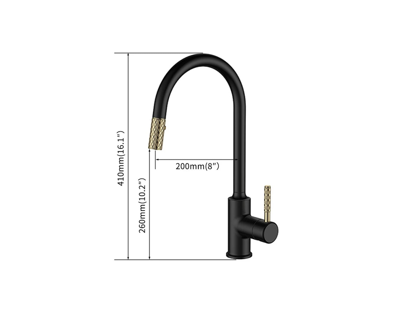 Keukenkraan - Uittrekbare uitloop - Durio Mat zwart - 41cm