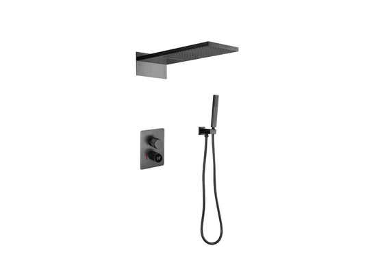 Inbouw regendoucheset - Digitaal display - Waterval - Jayden Gunmetal grey