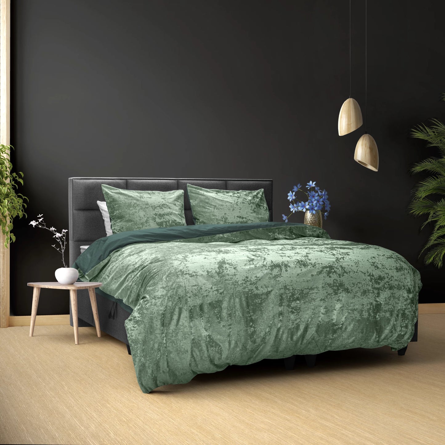 COMFY® Crushed Velvet Katoen - Donker Groen 240 x 220