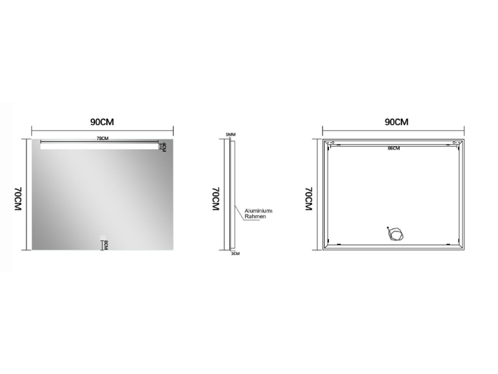 LED Badkamerspiegel Aruba - Spiegelverwarming - 90x70cm