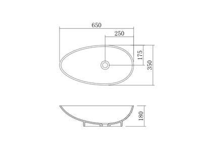 Opzet waskom - Solid surface - Sean Mat wit - 35x65x18cm