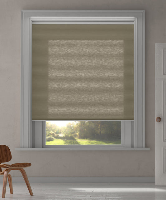 Duette® shades taupe lichtdoorlatend - vrijhangend model - HetBinnenAanzicht