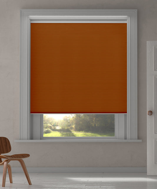 Duette® shades terracotta verduisterend - ingespannen TruFit® model - HetBinnenAanzicht