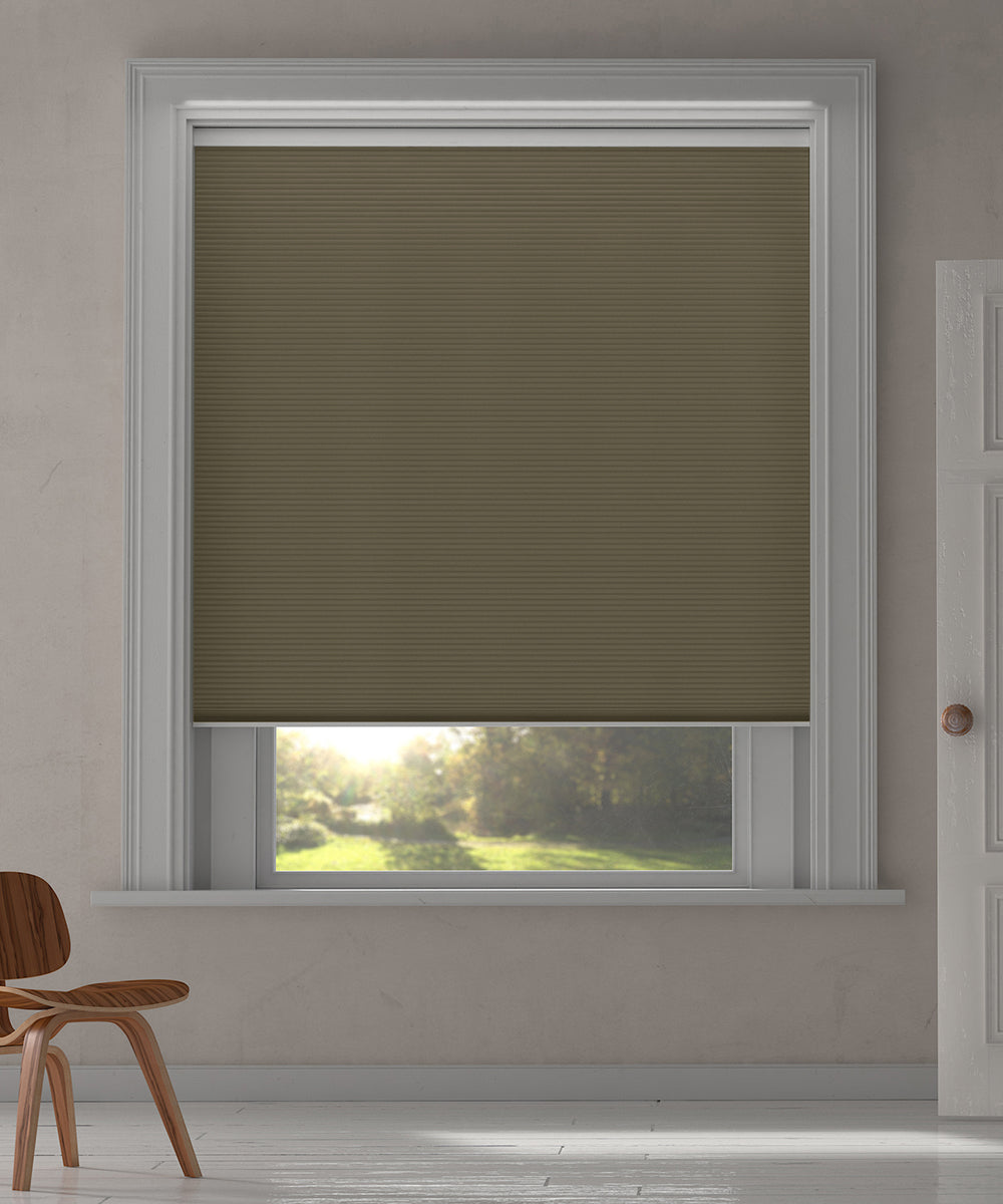 Duette® shades taupe verduisterend - vrijhangend model - HetBinnenAanzicht